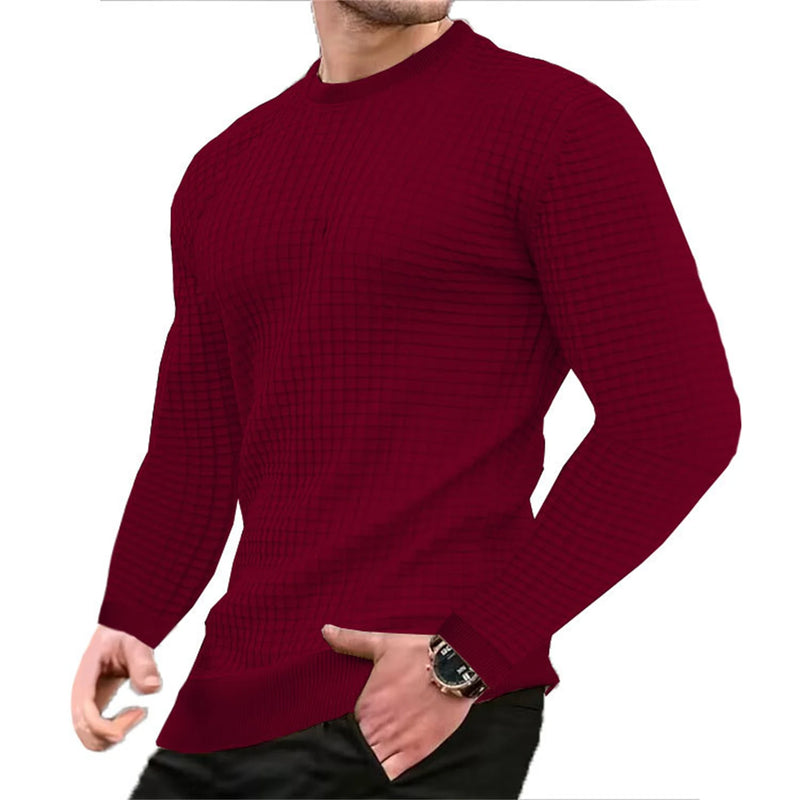 Men's fashion small check Waffle youth crew-neck jacquard check hoodie