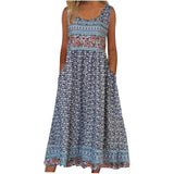Vintage printed sleeveless maxi dress with pockets—casual, comfy, and perfect for summer style.