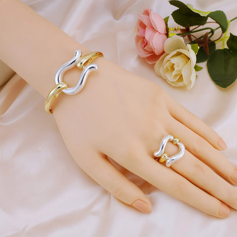 Fashion Jewelry Sets For Women Gold Color Choker Necklace Earrings Bracelets Ring Wedding Set Party