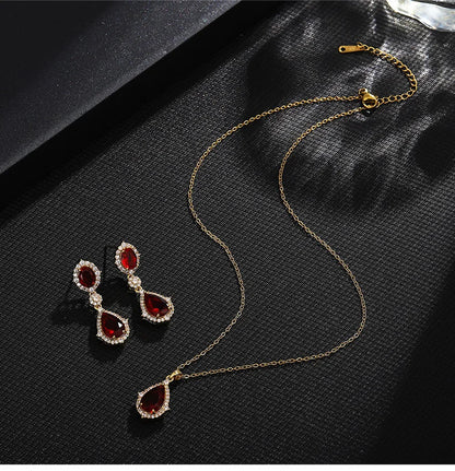 "Elegant zircon jewelry set with necklace and water drop earrings—perfect for brides and special occasions."