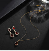 "Elegant zircon jewelry set with necklace and water drop earrings—perfect for brides and special occasions."
