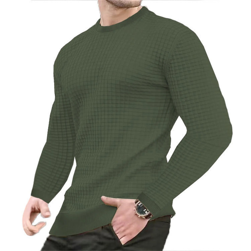 Men's fashion small check Waffle youth crew-neck jacquard check hoodie