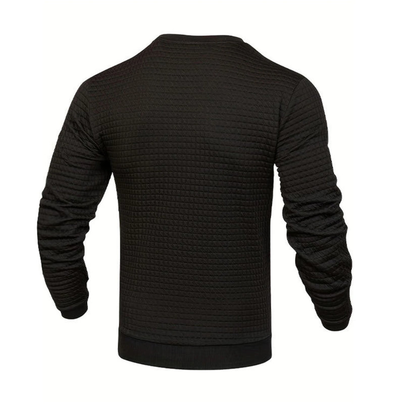 Men's fashion small check Waffle youth crew-neck jacquard check hoodie