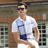 Men's Fashion Business Casual Stripe Polo Comfortable Cotton Top British Style