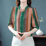 Elegant floral O-neck top with three-quarter sleeves—vintage-inspired, stylish, and perfect for summer.