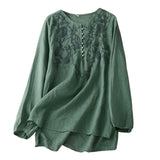 2025 vintage embroidered jacquard top—long-sleeve, loose-fit cotton-linen blend for effortless elegance.