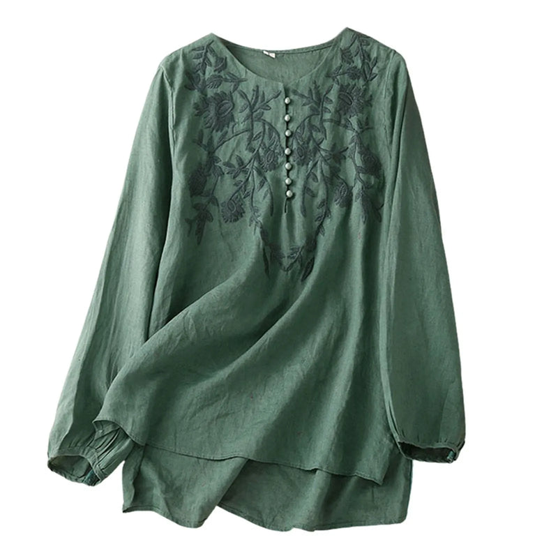 2025 vintage embroidered jacquard top—long-sleeve, loose-fit cotton-linen blend for effortless elegance.