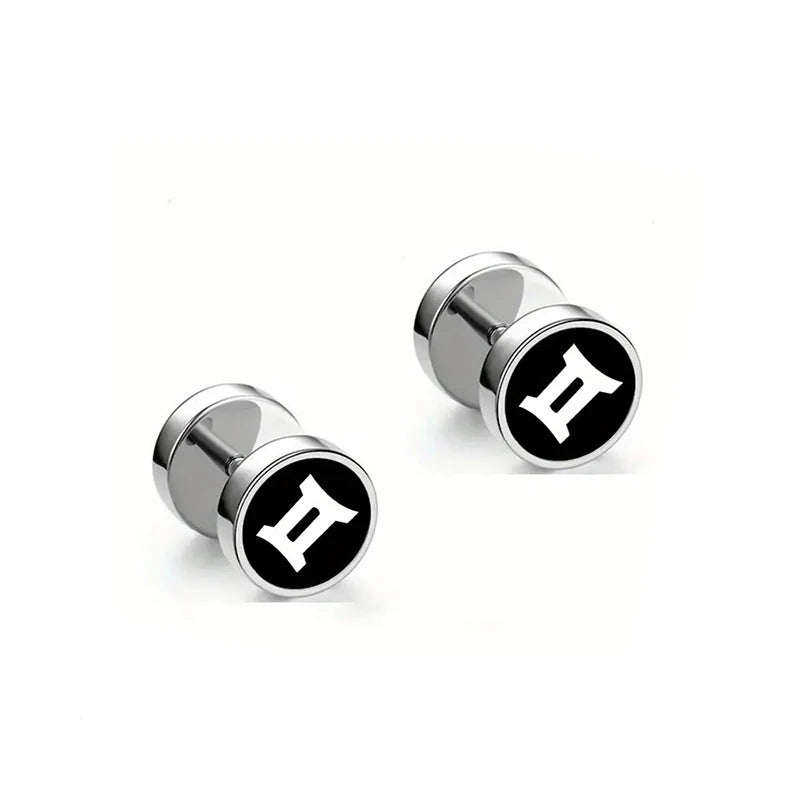 Men's Fashion Twelve Constellations Dumbbell Stainless Steel Earrings