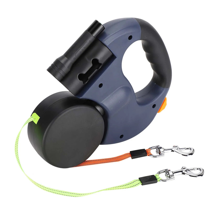 Extendable Pet Leash - Dual-Head Walking Lead with LED Light for Dogs & Cats, Automatic Traction Control