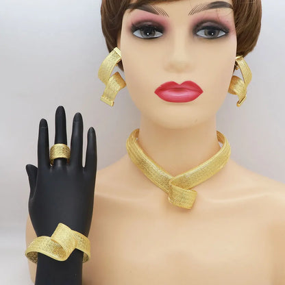 Women's Jewelry Sets Gold Plated Sprial Necklaces Simple Earrings Italian Fashion Rings Bracelets