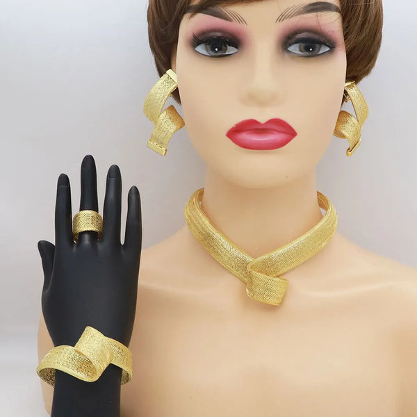 Women's Jewelry Sets Gold Plated Sprial Necklaces Simple Earrings Italian Fashion Rings Bracelets