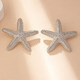 Modern Jewelry Accessories Gold Color Metal Statement Earrings and Adjustable Neck Choker Starfish Pendant Necklace for Women