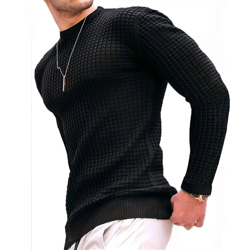 Men's fashion small check Waffle youth crew-neck jacquard check hoodie