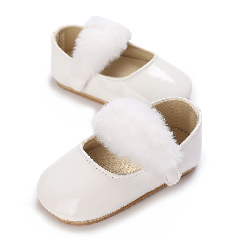 Baby Shoes Girls' Newborn White Series Forefoot Shoes PU Leather Flat Bottom Soft Sole Baby Shoes Bow Baby Princess Shoes