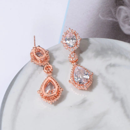 "Elegant zircon jewelry set with necklace and water drop earrings—perfect for brides and special occasions."
