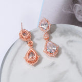 "Elegant zircon jewelry set with necklace and water drop earrings—perfect for brides and special occasions."