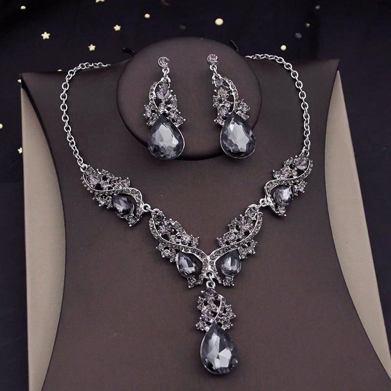 Gorgeous Crystal Jewelry Sets for Women Luxury Choker Necklace Earrings Set Wedding Dress Bridal Costume