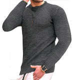 Men's fashion small check Waffle youth crew-neck jacquard check hoodie