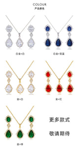 "Elegant zircon jewelry set with necklace and water drop earrings—perfect for brides and special occasions."