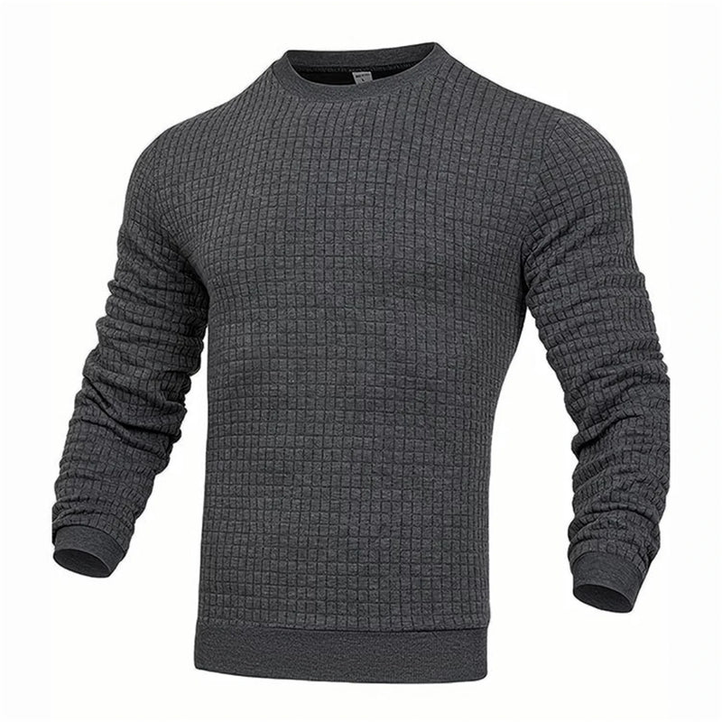Men's fashion small check Waffle youth crew-neck jacquard check hoodie