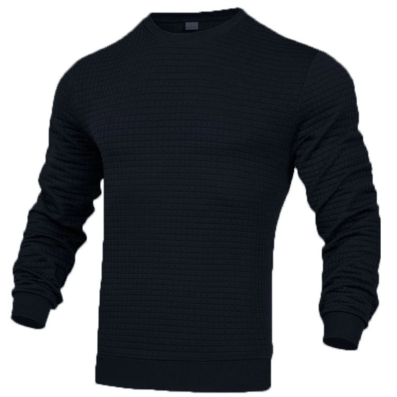 Men's fashion small check Waffle youth crew-neck jacquard check hoodie