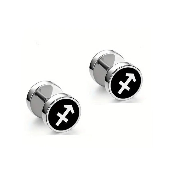Men's Fashion Twelve Constellations Dumbbell Stainless Steel Earrings