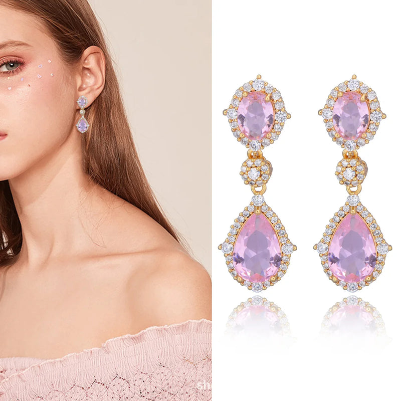 "Elegant zircon jewelry set with necklace and water drop earrings—perfect for brides and special occasions."