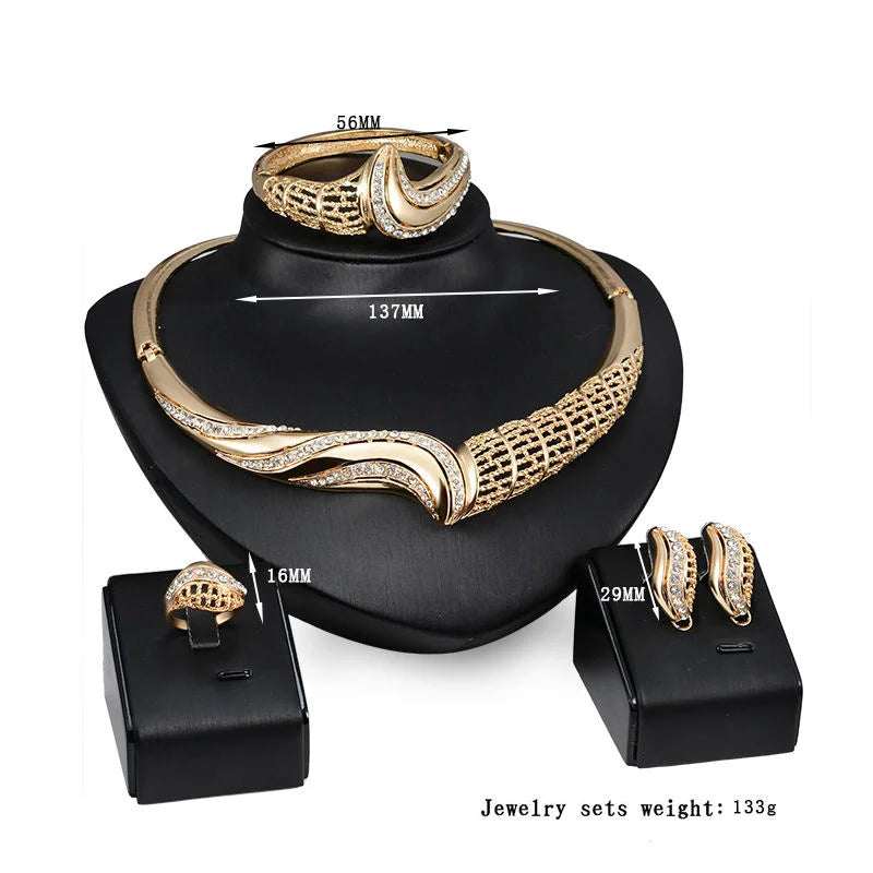 Women Jewelry Sets For Wedding Beads Crystal Pendant Statement Dress Necklace Earrings Bracelet Ring Set