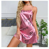 Women Nightwear Home Clothes Sexy Black Floral Printing Nightdress Sleepwear Nightshirts Silk Sleepshirts