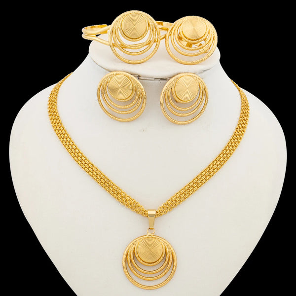 Fashion Women Jewelry Set for Accessories 18k Gold Color Earrings and Ring Bangle Ring Set for Engagement Party