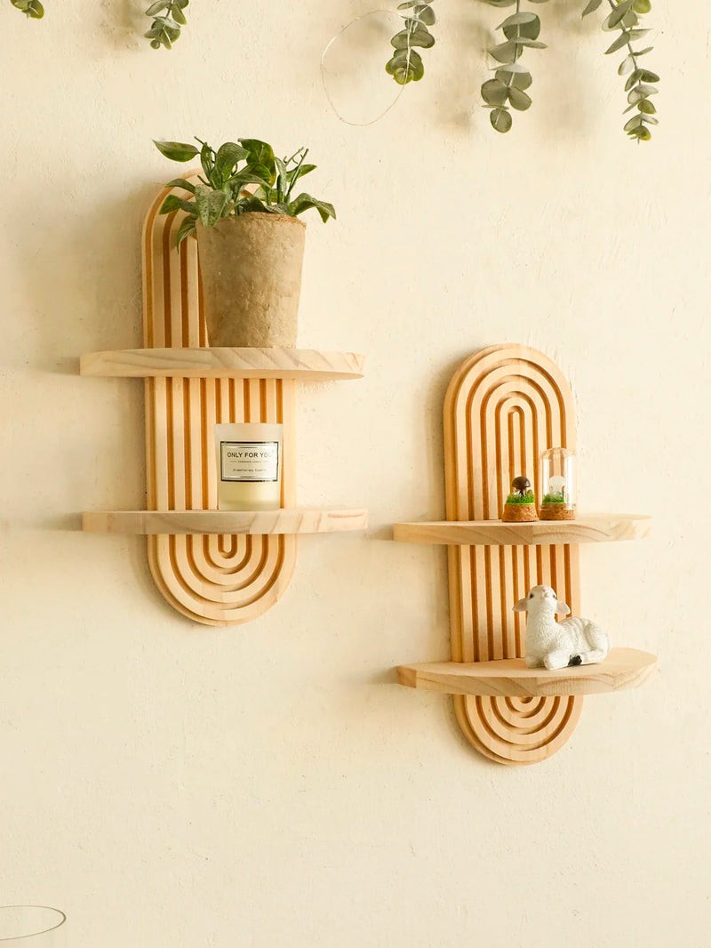 Wooden Wall Shelf - Boho Style Modern Home Decor for Living Room or Bathroom Display
