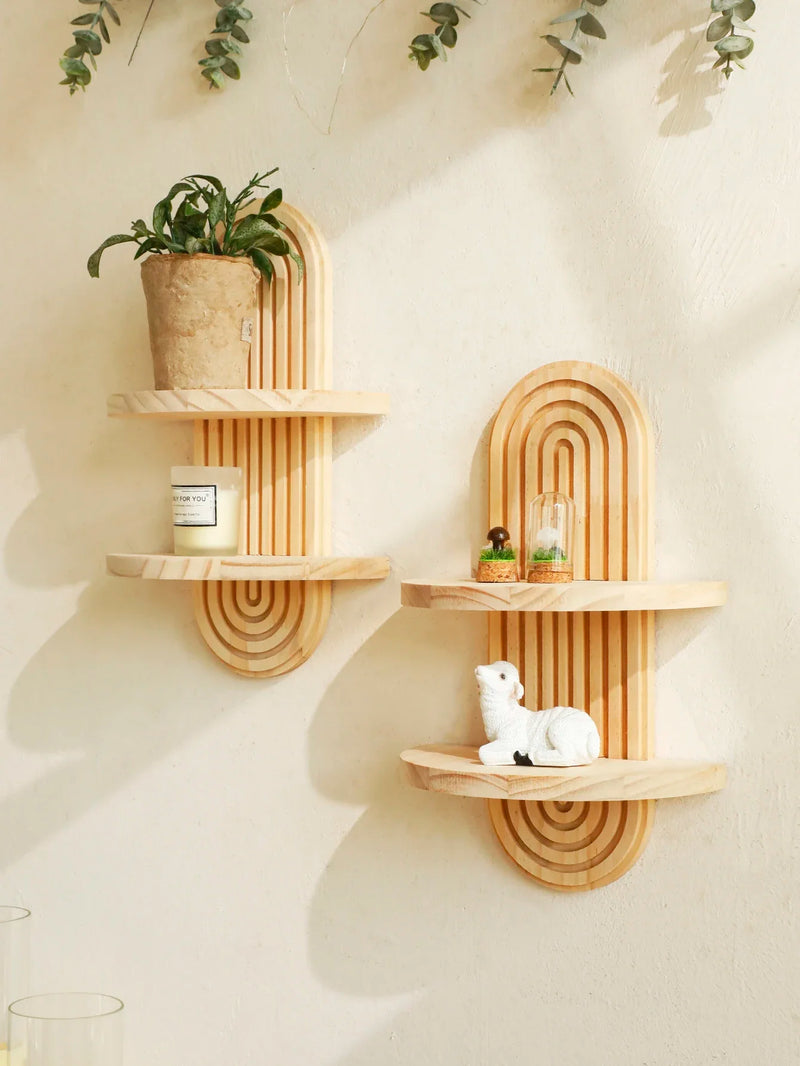 Wooden Wall Shelf - Boho Style Modern Home Decor for Living Room or Bathroom Display