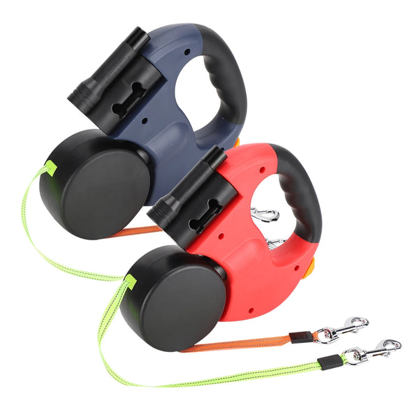 Extendable Pet Leash - Dual-Head Walking Lead with LED Light for Dogs & Cats, Automatic Traction Control