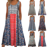 Vintage printed sleeveless maxi dress with pockets—casual, comfy, and perfect for summer style.
