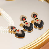 Bride Wedding Jewelry Set Elegant Enamel Rhinestone Love Imitation Pearl Beaded Necklace and Earrings