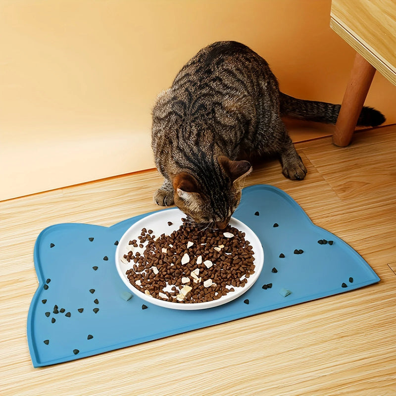 Waterproof Silicone Pet Feeding Mat - Raised Edge Dog & Cat Food Bowl Mat, Easy-to-Clean Placemat