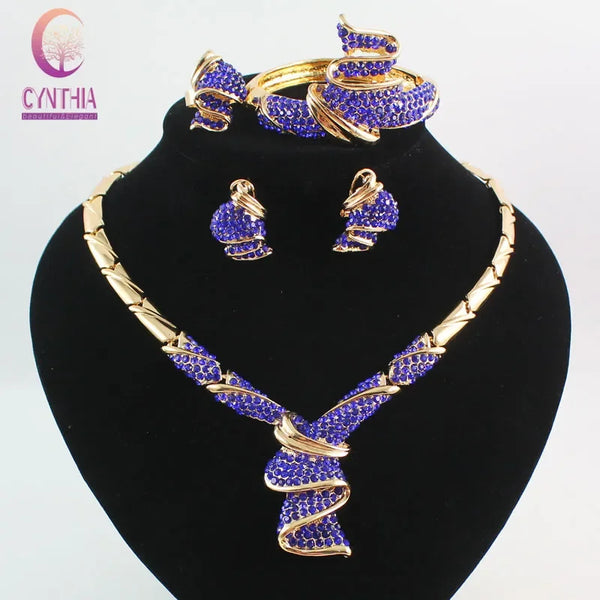 Jewelry Sets African Beads Collar Statement Necklace Earrings Bangle Fine Rings For Women Rhinestone