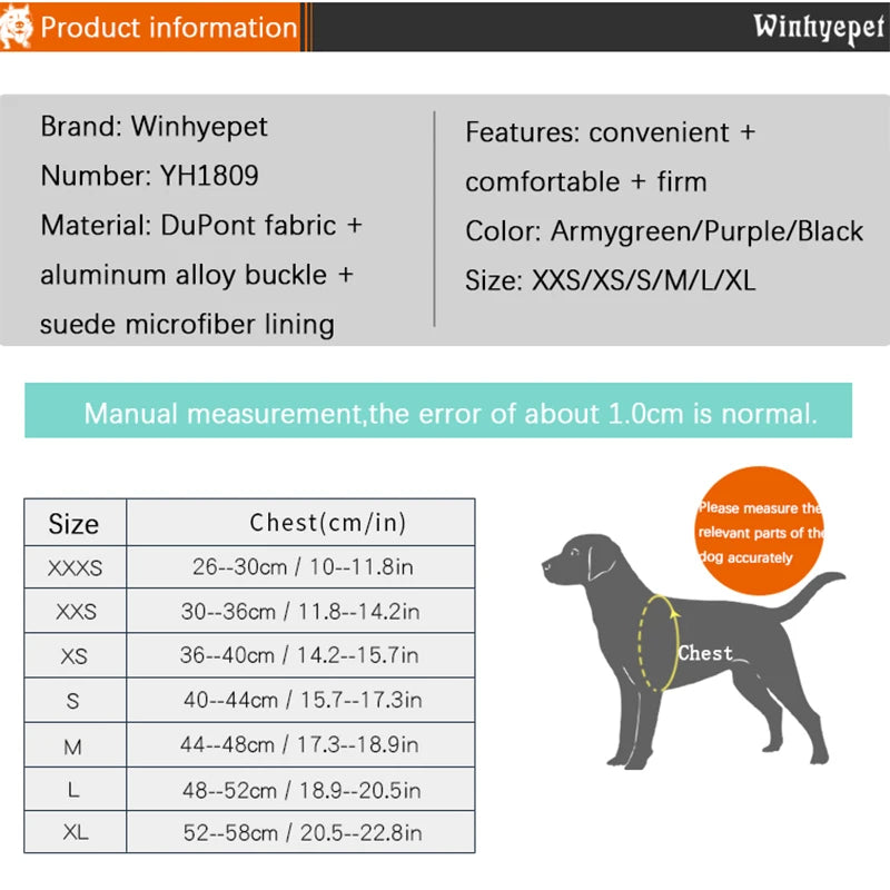 Winhyepet dog harness: lightweight chest strap for comfortable outdoor walking and travel