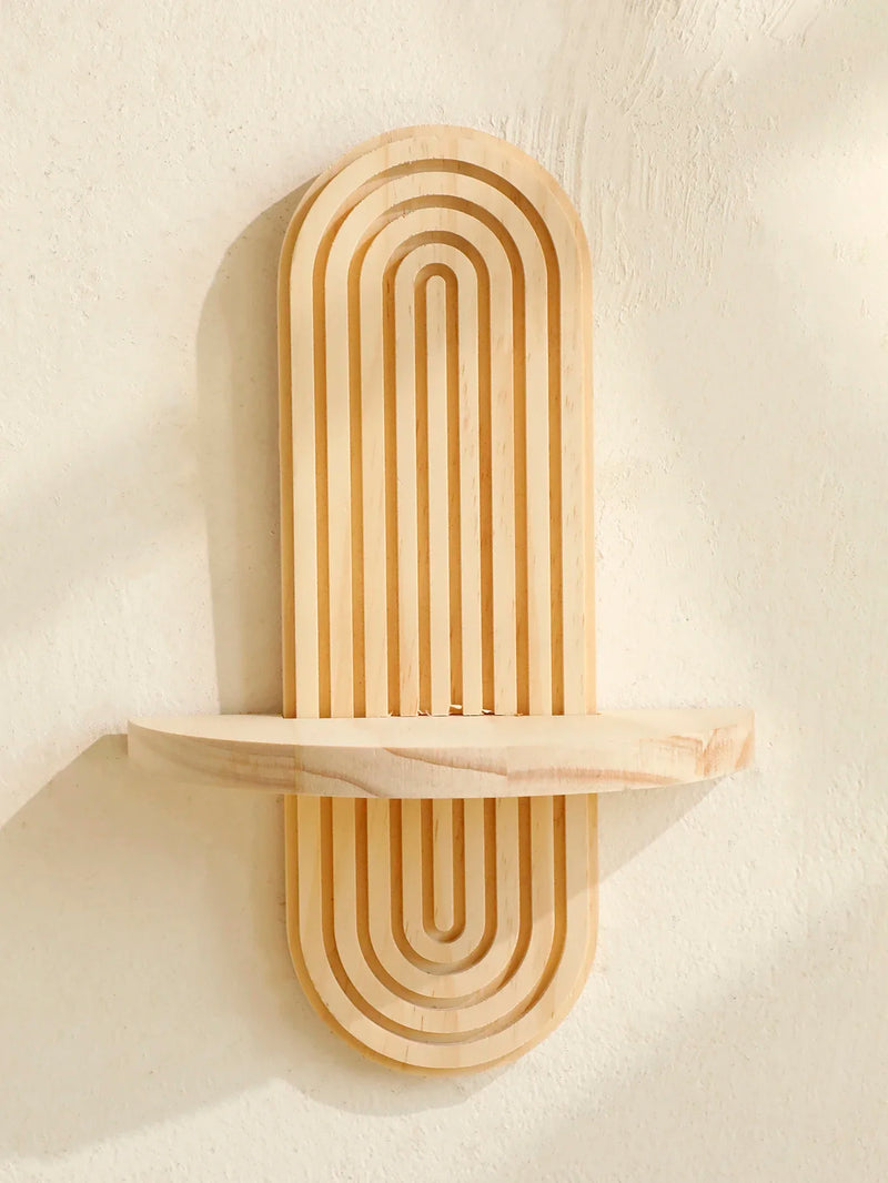 Wooden Wall Shelf - Boho Style Modern Home Decor for Living Room or Bathroom Display