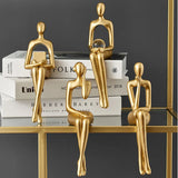 Gold Thinker Statue - Modern Living Room Bookshelf Sculpture, Shelf/Table Decor Figurine