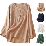 2025 vintage embroidered jacquard top—long-sleeve, loose-fit cotton-linen blend for effortless elegance.