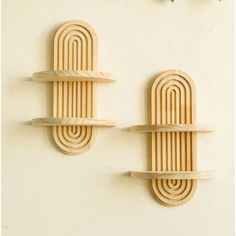 Wooden Wall Shelf - Boho Style Modern Home Decor for Living Room or Bathroom Display