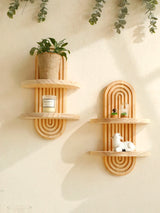 Wooden Wall Shelf - Boho Style Modern Home Decor for Living Room or Bathroom Display