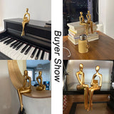 Gold Thinker Statue - Modern Living Room Bookshelf Sculpture, Shelf/Table Decor Figurine