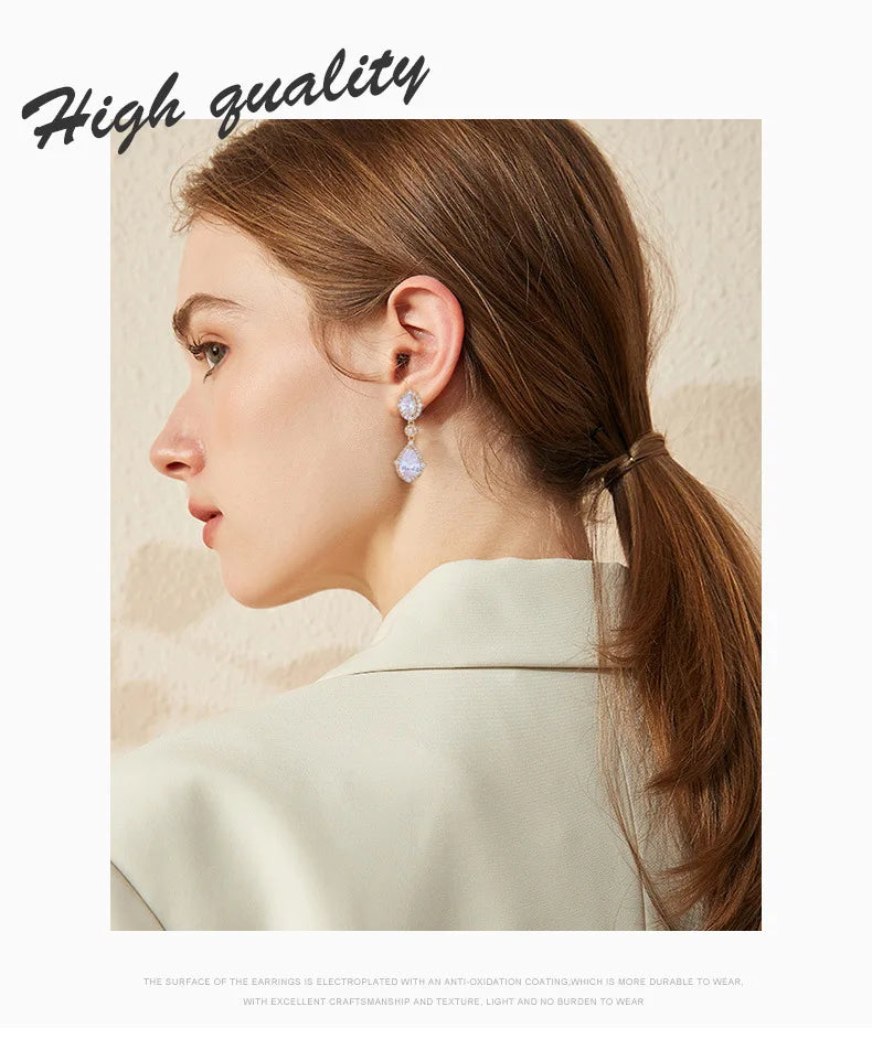 "Elegant zircon jewelry set with necklace and water drop earrings—perfect for brides and special occasions."