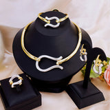 Fashion Jewelry Sets For Women Gold Color Choker Necklace Earrings Bracelets Ring Wedding Set Party
