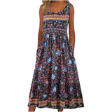 Vintage printed sleeveless maxi dress with pockets—casual, comfy, and perfect for summer style.