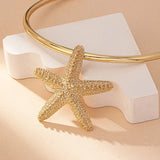 Modern Jewelry Accessories Gold Color Metal Statement Earrings and Adjustable Neck Choker Starfish Pendant Necklace for Women