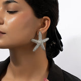 Modern Jewelry Accessories Gold Color Metal Statement Earrings and Adjustable Neck Choker Starfish Pendant Necklace for Women