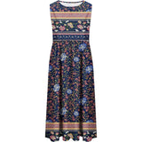 Vintage printed sleeveless maxi dress with pockets—casual, comfy, and perfect for summer style.